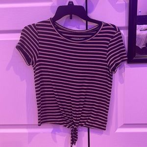 american eagle tie short sleeve striped shirt xs
